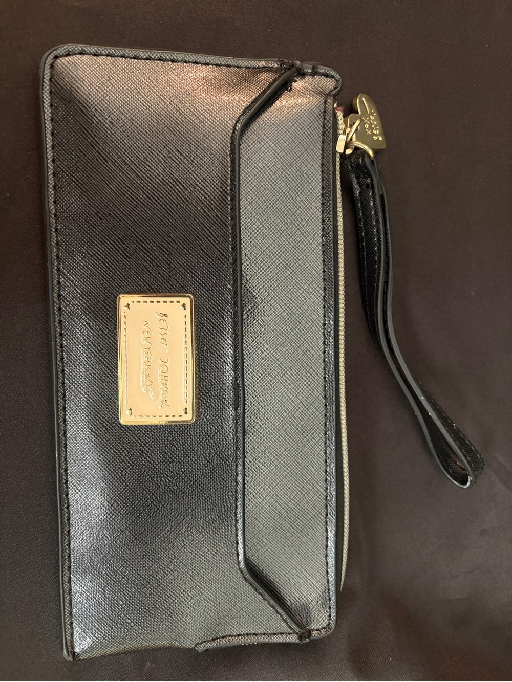 Betsey Johnson Black Wristlet Clutch with Gold Plate